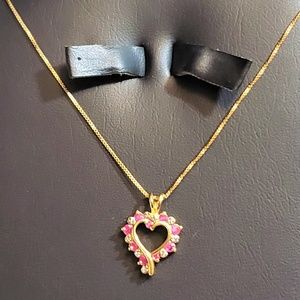 Sterling Silver Ruby Heart Pendant and Necklace